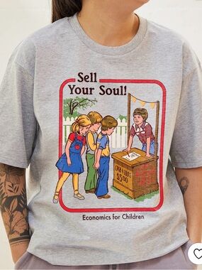 Threadless Gray Tee with Colorful Retro Kids Graphic